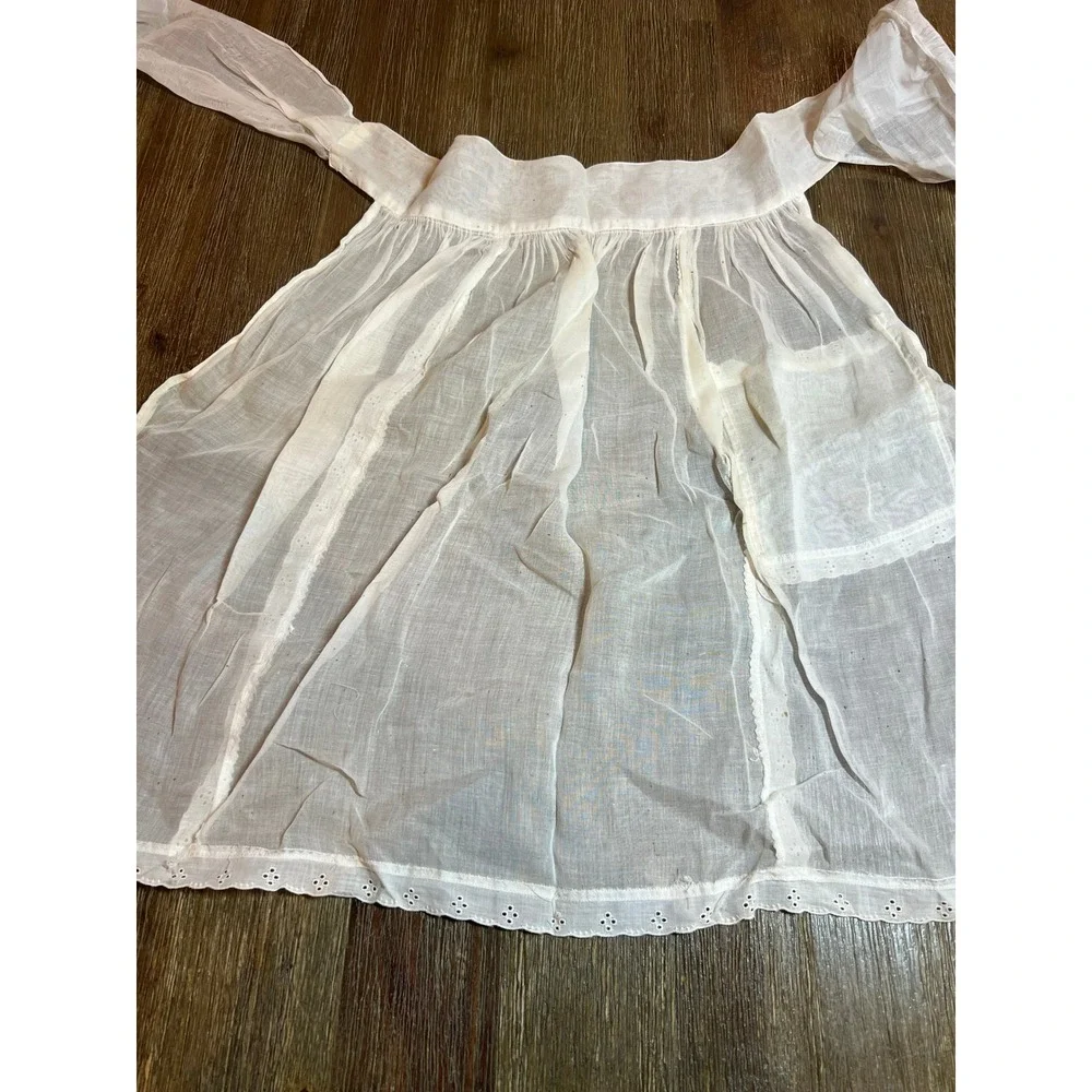 Vintage White Cotton Eyelet Lace Half Apron Pocket Victorian Style Cottagecore